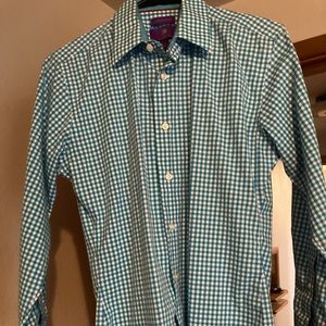 Men’s Egara Blue Gingham Check Button Up Dress Shirt - Size 14.5/ 32-33
